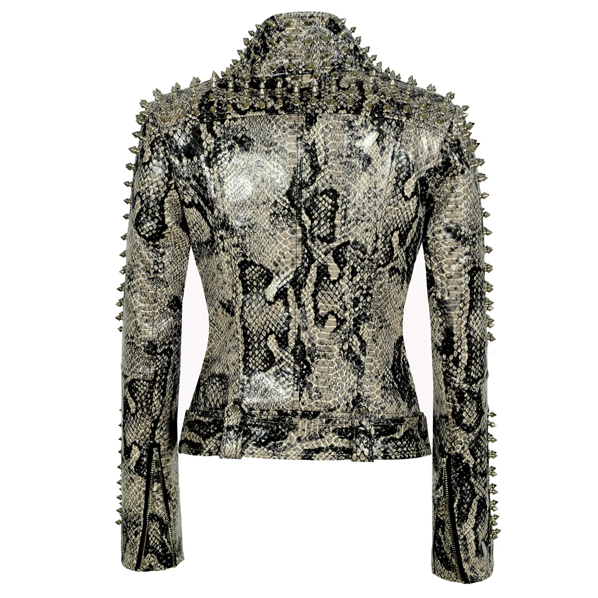 2020 nowych kobiet PU Punk Stud Snake Stripe Jacket moda Slim płaszcz z suwakiem nit Casual Faux Leather odzież motocyklowa
