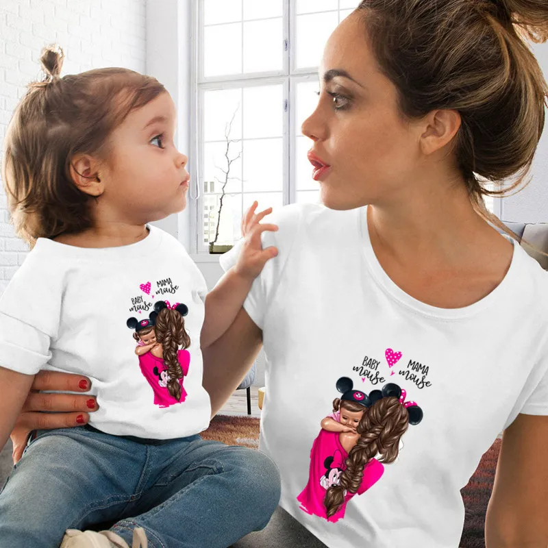 

Matching Family Outfits Super Mom and Daughter Print Kids Girls T-shirt Mother's Day Present Clothes Kids and Women Funny Tshirt