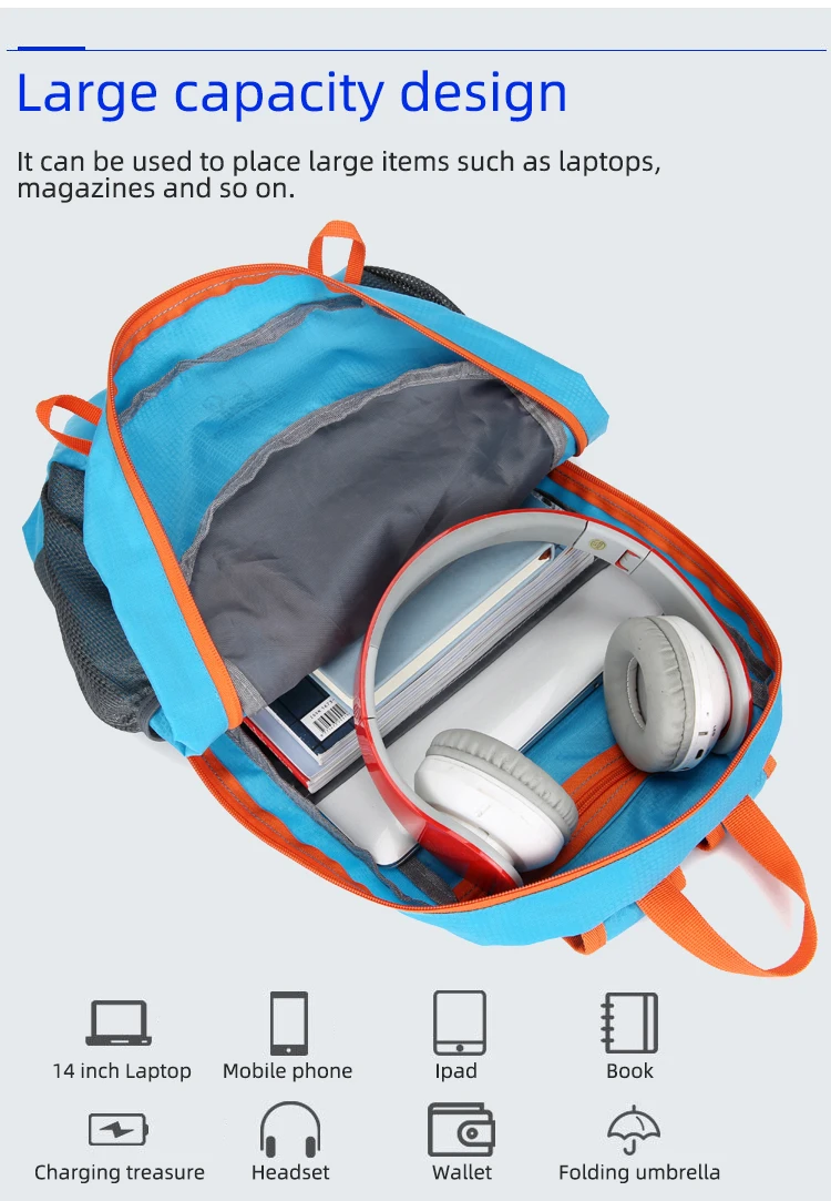 22L tragbarer faltbarer Rucksack, zusammenklappbare Bergsteigertasche, ultraleicht, Outdoor, Klettern, Radfahren, Reisen, Rucksack, Wandern, Tagesrucksack – Detail 10