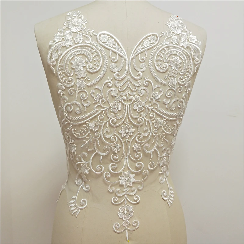 1Pc Ivory Lace Applique Big Neckline Collar Appliques Embroidery Lace Trim Fabric Cloth Sewing Patchwork DIY Craft