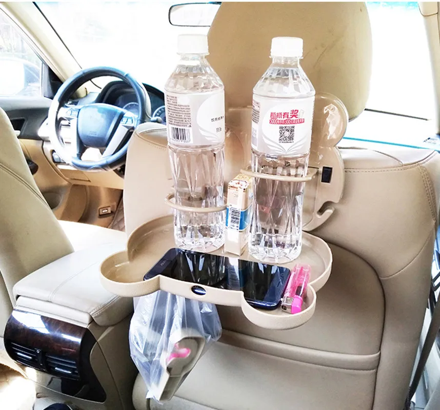 New Tray Box+Cup Holder Foldable Car Seat Back Drink Holder ABS Bottle Cup Holders Folding Dining Table for Travel