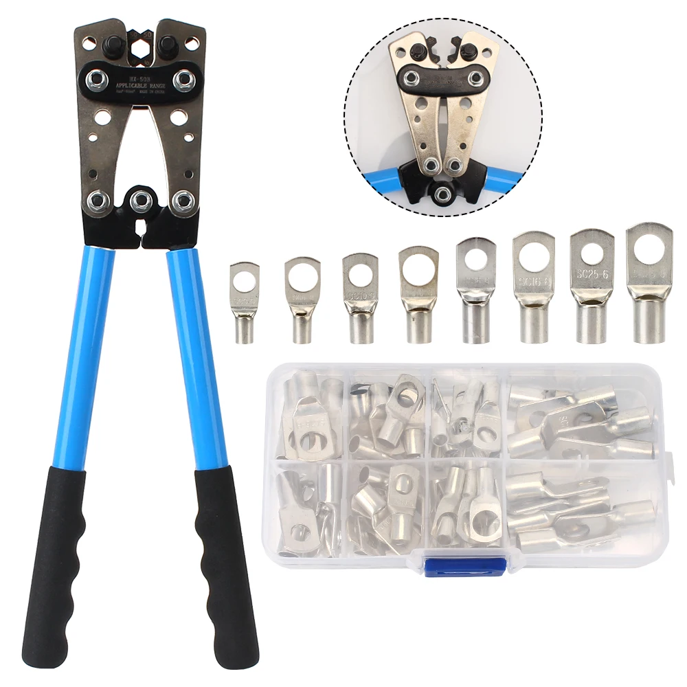 

Battery Terminal 60pcs Auto Copper Ring Terminals HX-50B Crimping Pliers Soldered Connector Kit Wire Crimp Connector