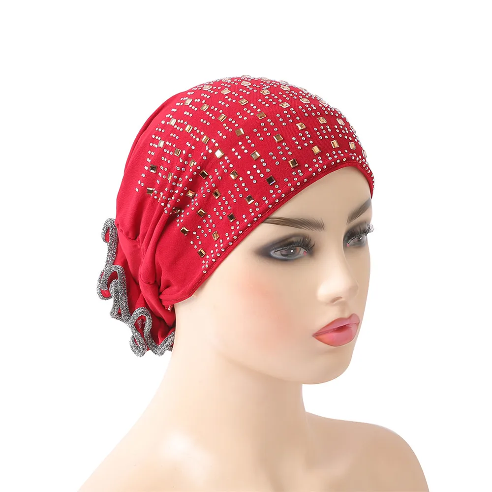 Bonnet Turban Chimio Élégant Avec Strass Et Rivets - Bonnet Doux Pour Perte De Cheveux, Femme Musulmane, Coton Et Satin