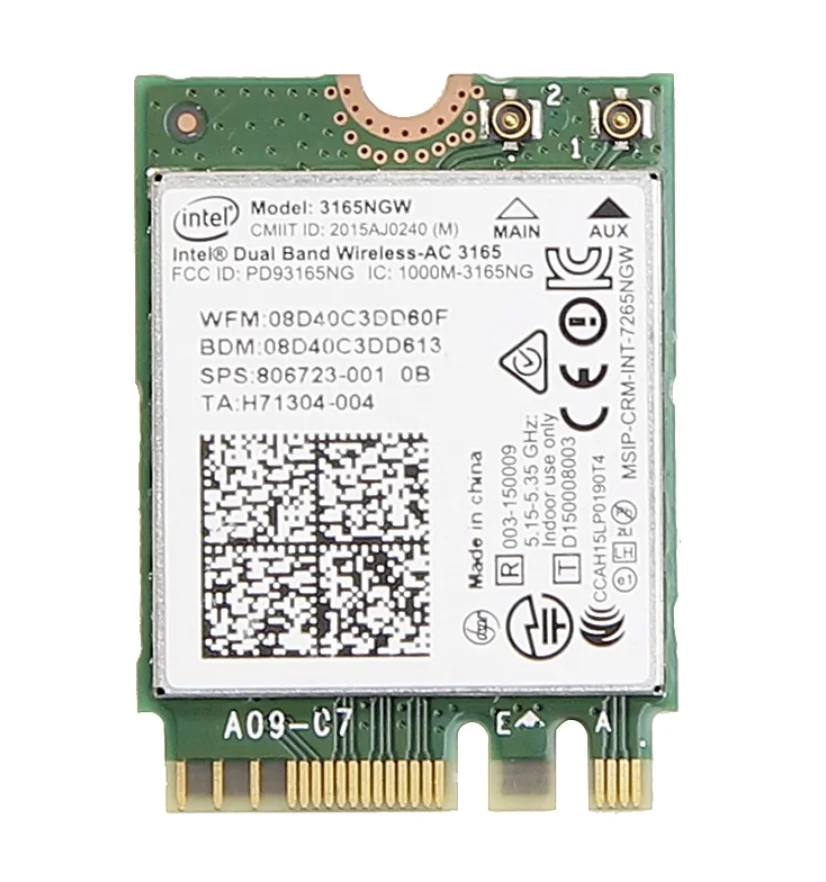 Carte réseau sans fil pour touristes, 2.4 mesurz, 5 mesurz, 433Mbps, Stérilisation Intel 3165 NGFF, 11ac, WiFi SION 5NGW M.2, Carte WLAN, Bluetooth 4.0, M2