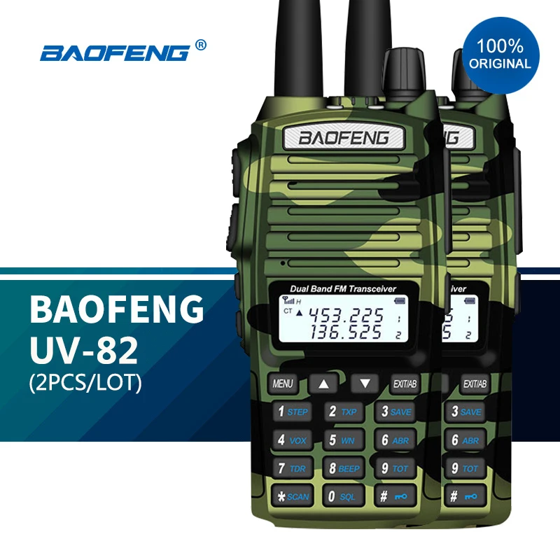 2pcs Baofeng UV 82 Portable Two Way Ham Radio Add Foldable Antenna 5-10KM BAOFENG Walkie Talkie UV-82 Camouflage hf Transceiver