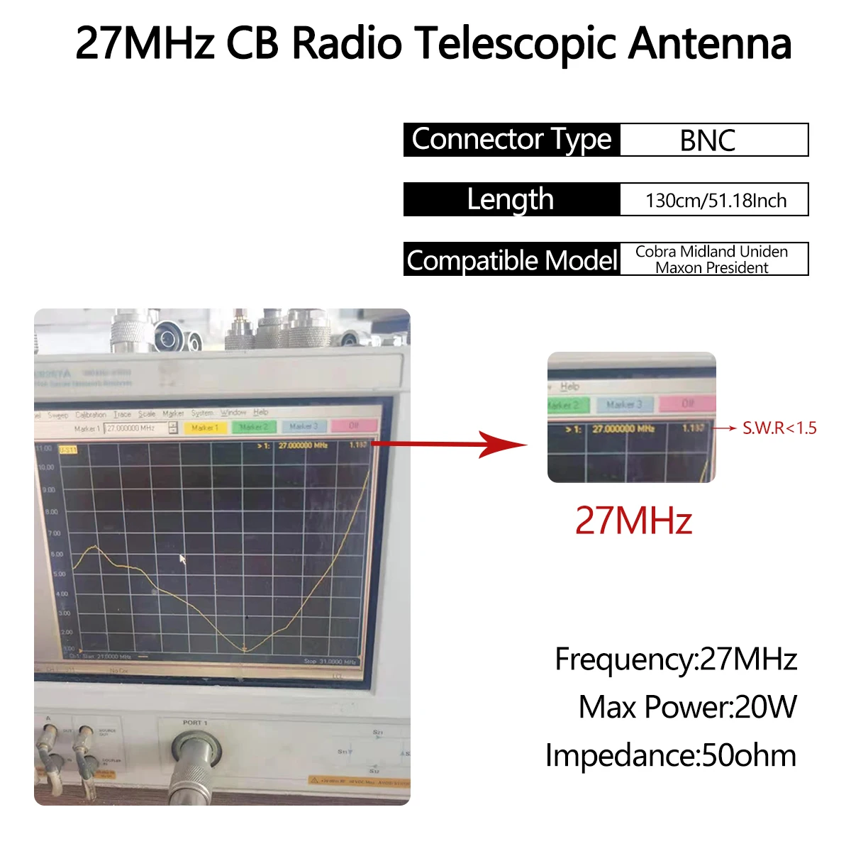 27Mhz BNC Telescopic Antenna for Cobra Midland Uniden Maxon President Anytone Handheld Portable CB Radio Walkie Talkie