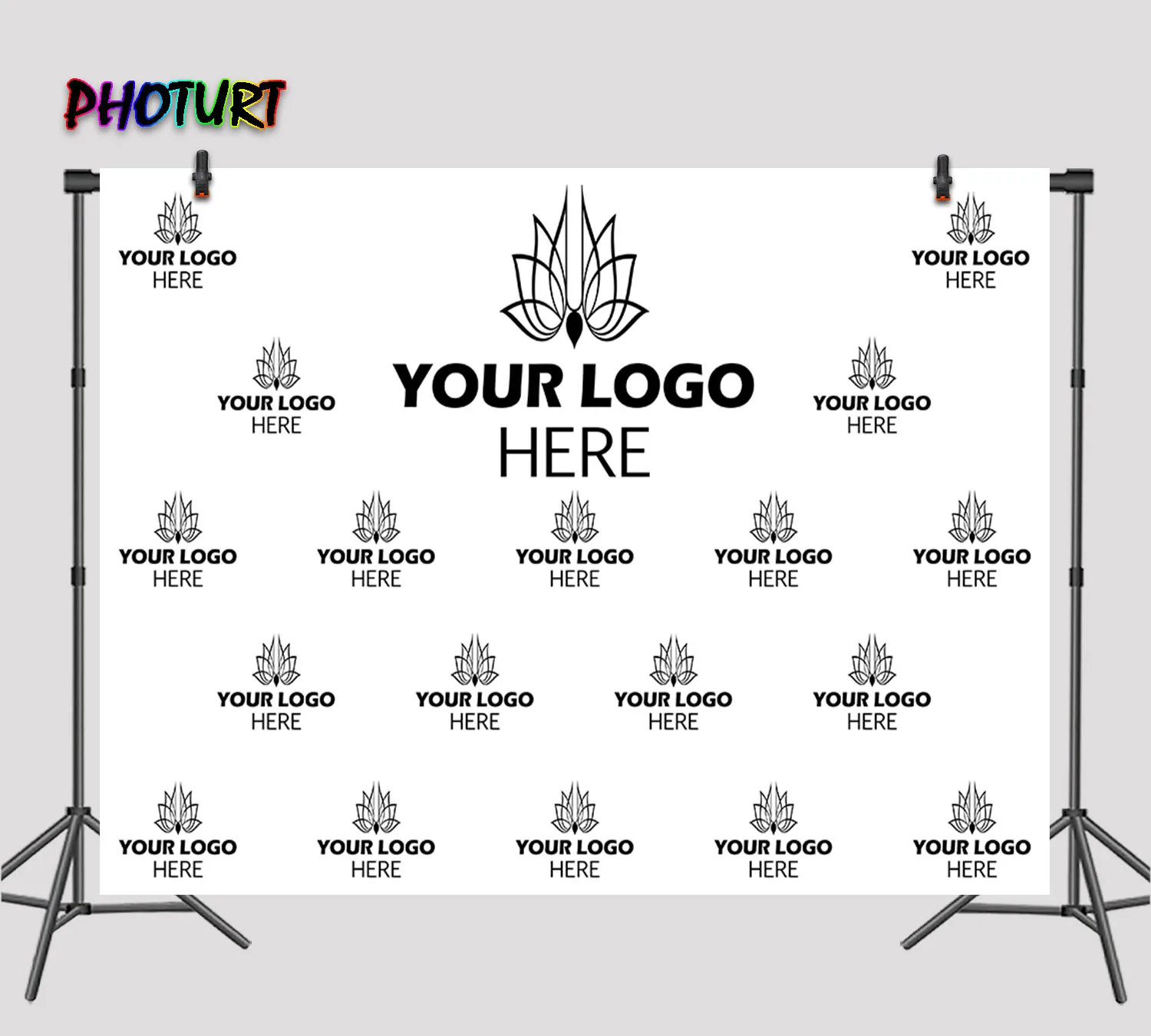 

PHOTURT Custom Own Logo Photography Backdrop Birthday Wedding Ceremony Background Repeat Trademark Vinyl Photo Studios Props