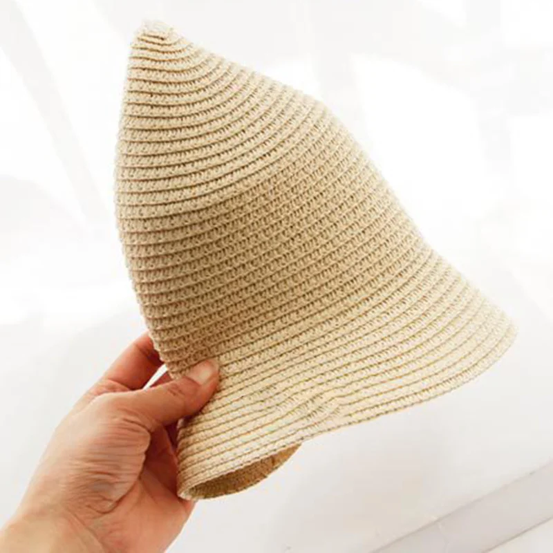 New Parent-child Summer New Women\'s Sun Hat Bucket cap beige lace Bowknot Flowers Ribbon Flat top Straw Hat Beach Caps Panama