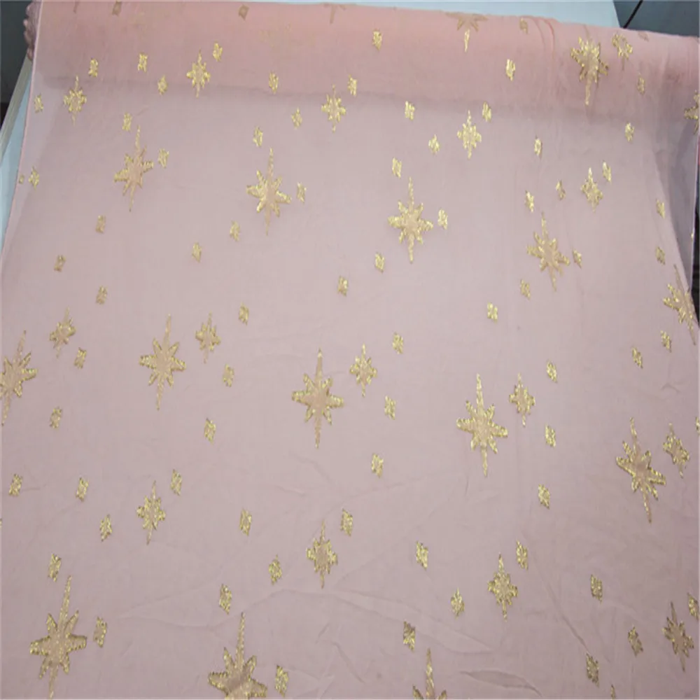 Cute Luxury Silk Metallic Fabric Crinkle Chiffon Shiny Lurex Pink Star Mulberry Luxury for Cloth Skirt Saree