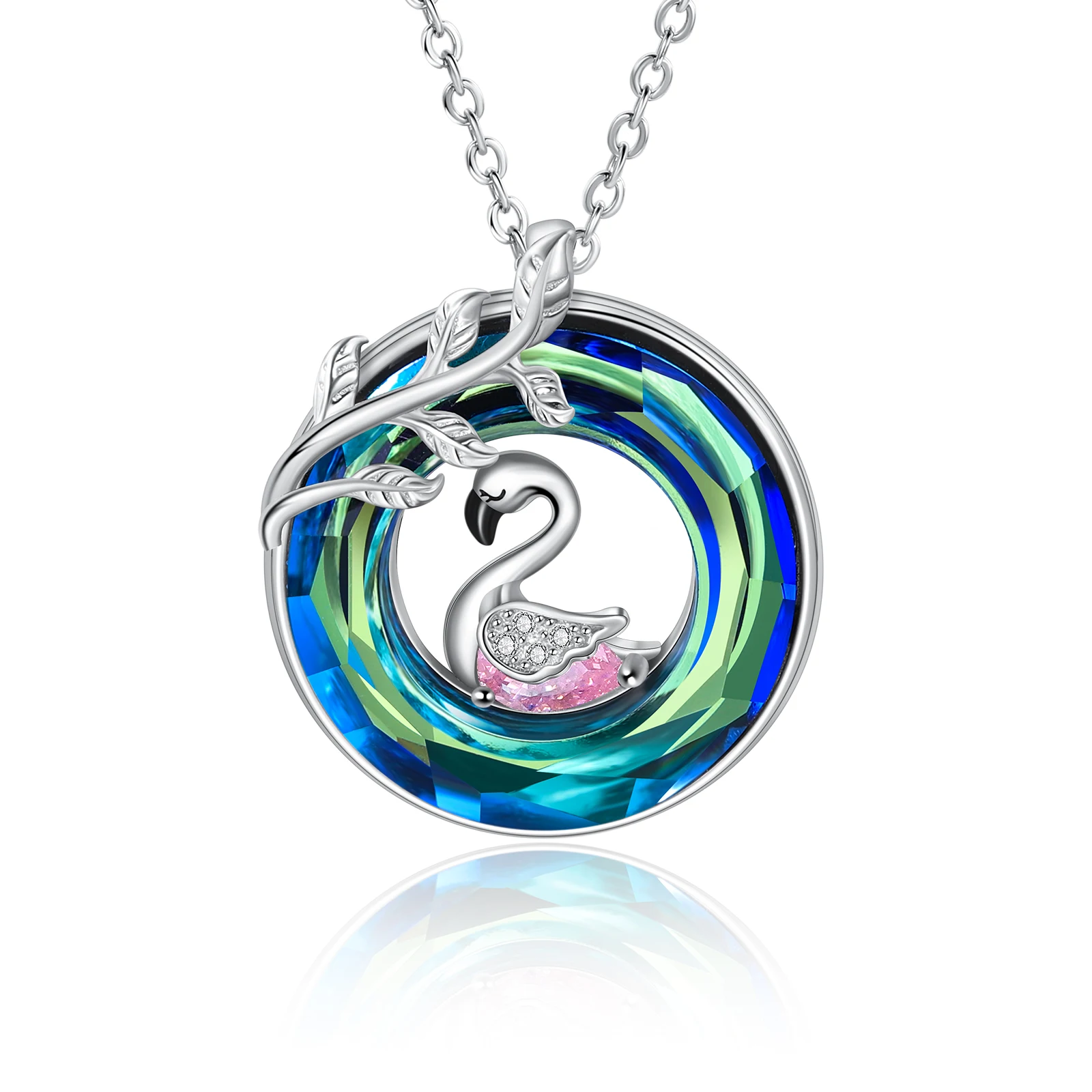 Round Crystal Swan Necklace & Pendants for Women Fashion Jewelry Birthday or Anniversary Gift Accessories