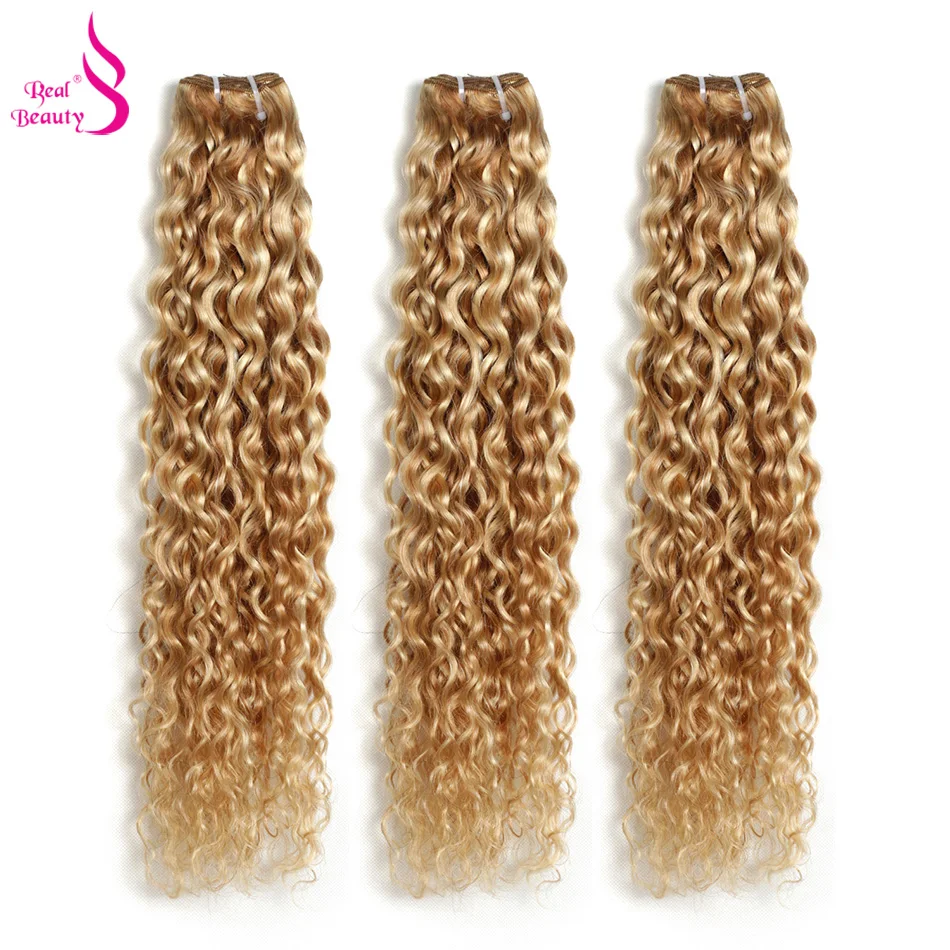 

Real Beauty Ombre Peruvian Water Wave P27/613 Two Tone Remy Human Hair Extensions Weave Bundles Auburn 1/3/4 PC 12"-24"