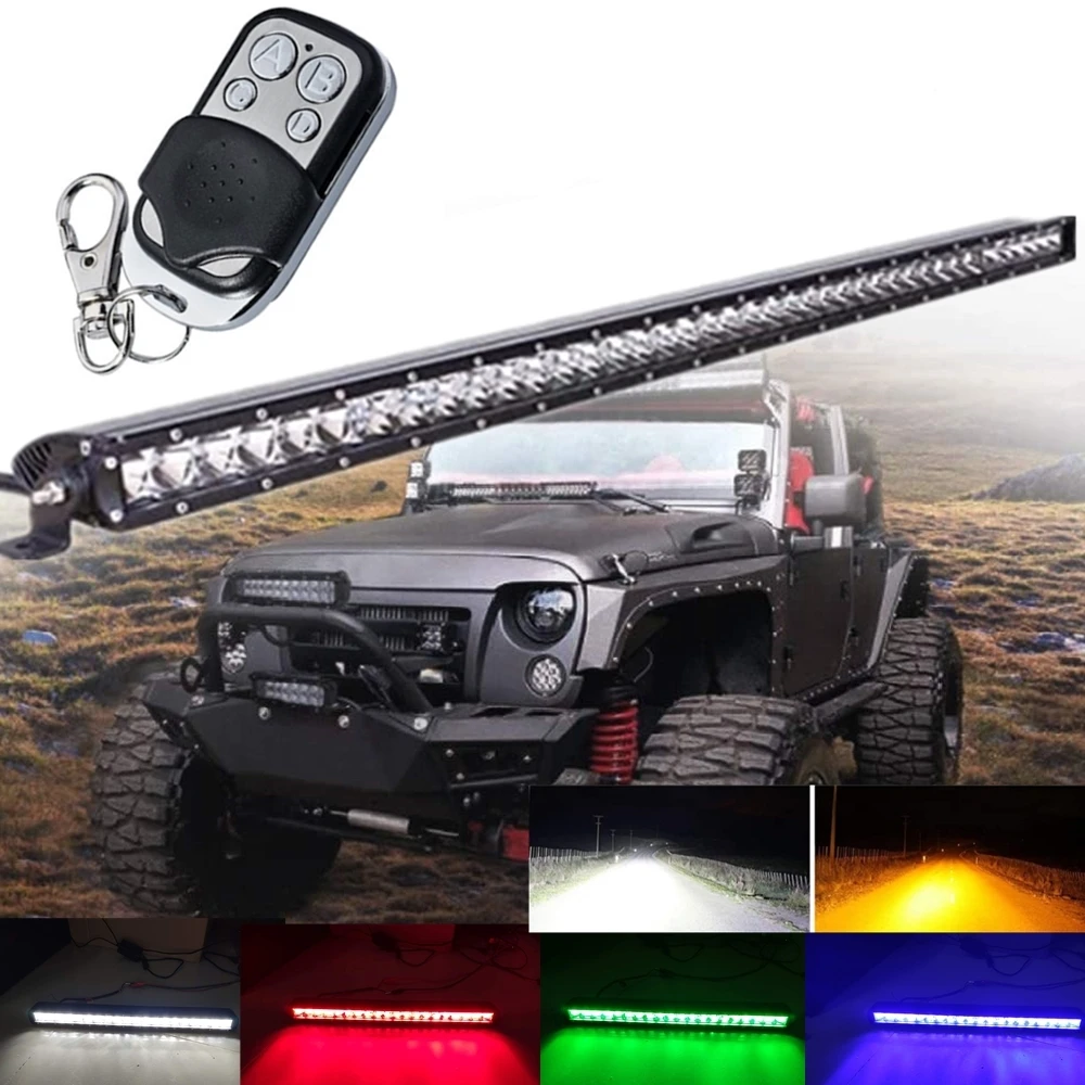 50inch 250W Slim Single Row 3D Led Light Bar Boat 4WD SUV Truck Free Wiring Strobe White + Blue/ Amber/ Red/ Green Light 12V 24V