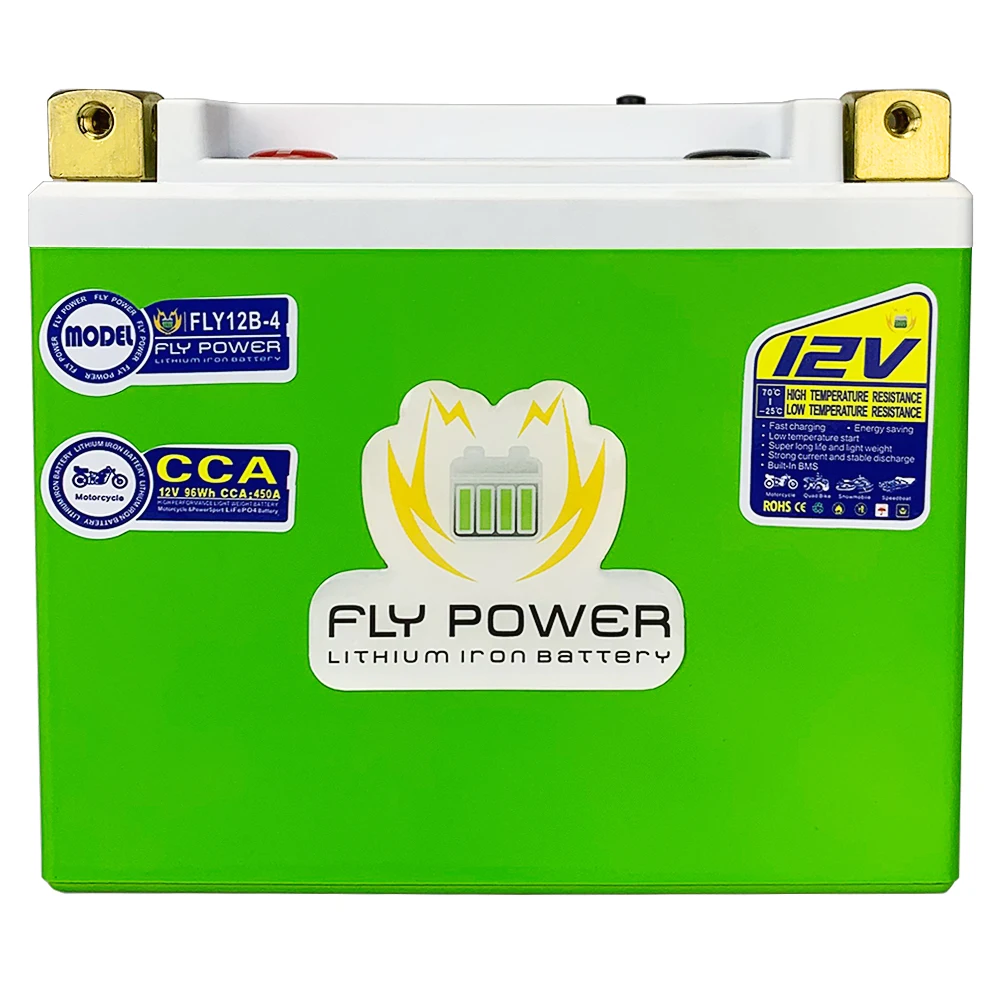 FLY12B-4 CCA 450A 96Wh Motorcycle 12V LiFePO4 Battery Lithium Scooter Batteries 12V For ATVs UTVs GT12B-4 YT12B-BS UT12B-4 YT12B