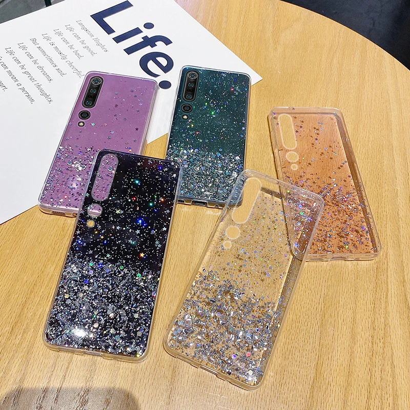 Luxury Bling Glitter Silicone Phone Case For Xiaomi Mi 14 Pro Redmi Note 13 12 11 10 9 8 S Ultra-thin Sequins Transparent Cover