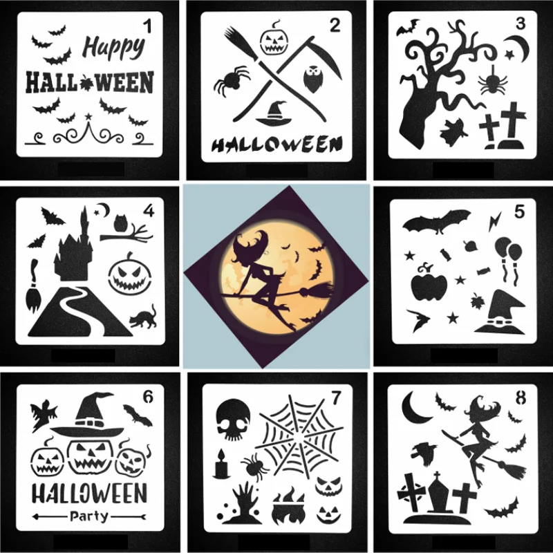 1 Sheet Happy HALLOWEEM Stencils DIY Walls Layering Painting Template Decoration Scrapbooking Diary Coloring Embossing Reusable