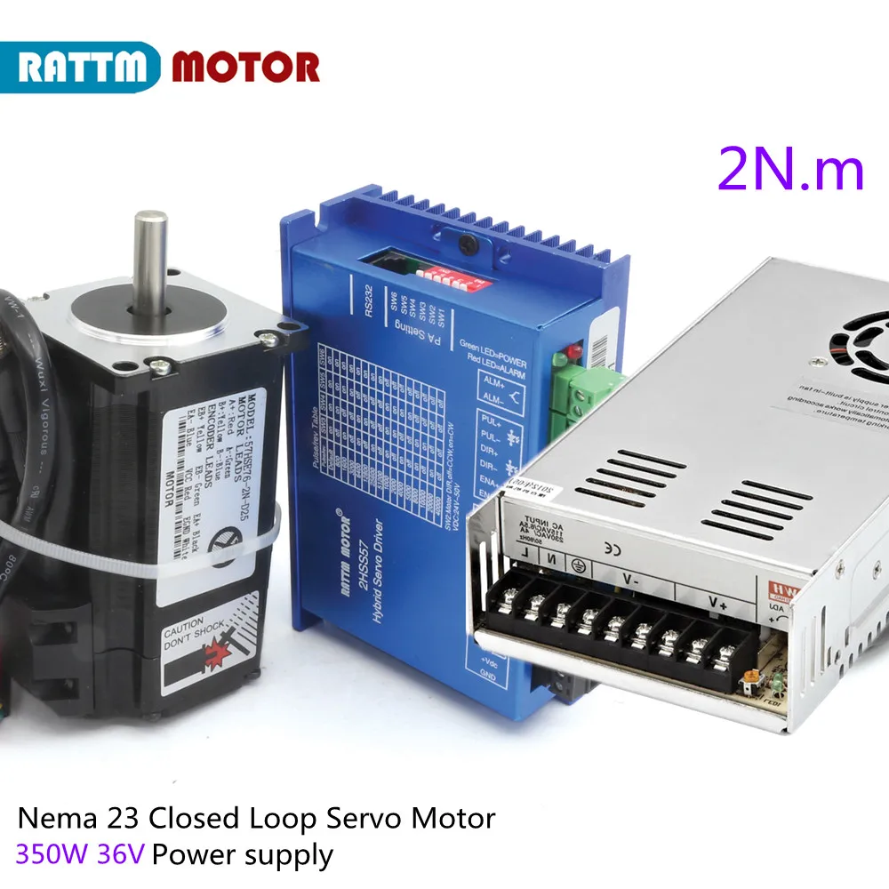 2N.m Nema 23 Closed Loop Servo Motor Kit 288oz-in 2ph HSS57 Hybrid motor driver 6A with 350W 36V power supply