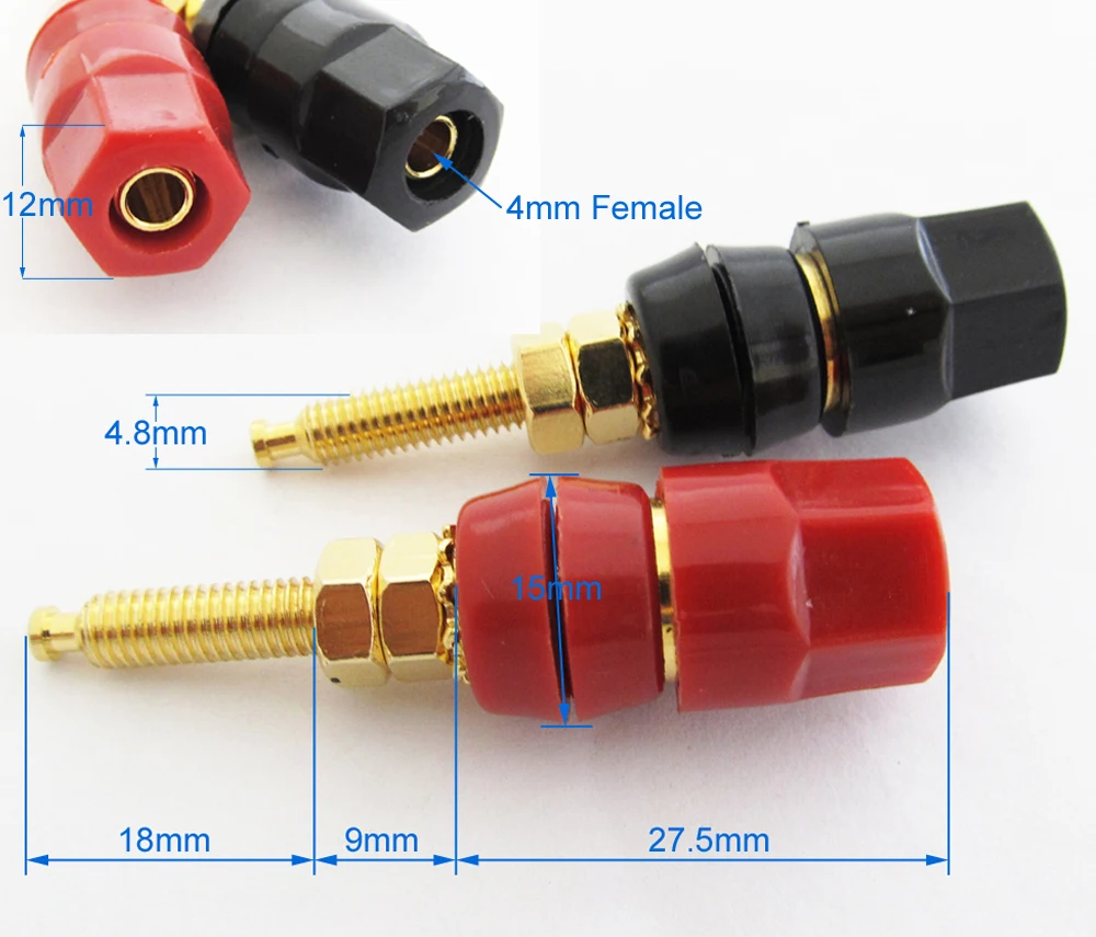 10pcs Hex Head Gold Plated 4mm Binding Post Banana Jack Long Terminal