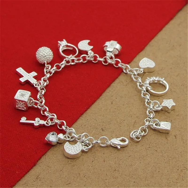 Bracelet multi-pendentif en argent regardé 925 pour femme, bracelet en cristal, cadeau de bijoux à la mode, nouveau