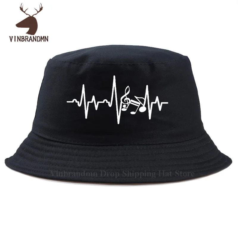 Vinbrandmn MUSICIAN EKG ECG MEN SUMMER BUCKET HAT GUITAR PLAYER MUSIC DRUMMER GUITARIST BAND FISHING HAT TRENDY FASHION COOL HAT