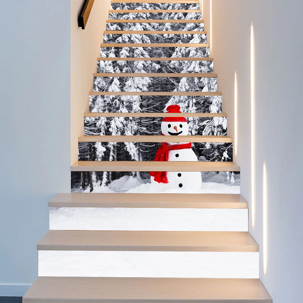 13pcs/set Snowman Stairs Sticker Waterpoof Peel & Stick Vinyl Wall Sticker For House Decoration Art Stairway Decor 18cmX100cm