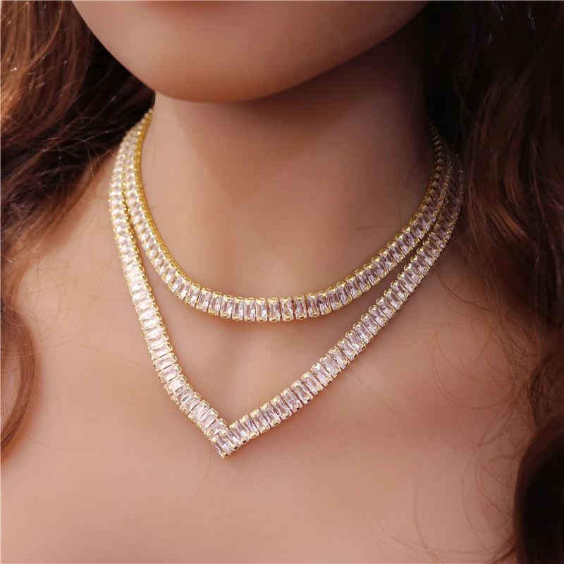 Classic V Shape Rhinestone Necklace Choker Wedding Accessories Fashion Jewelry Crystal Tennis Chain Necklace Statement Collar