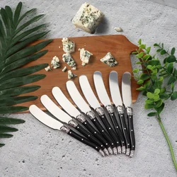 Stainless Steel Cheese Spreader Knives Set Wide Blade Dessert Knife with Black Plastic Handles Multipurpose Butter Flatware Set