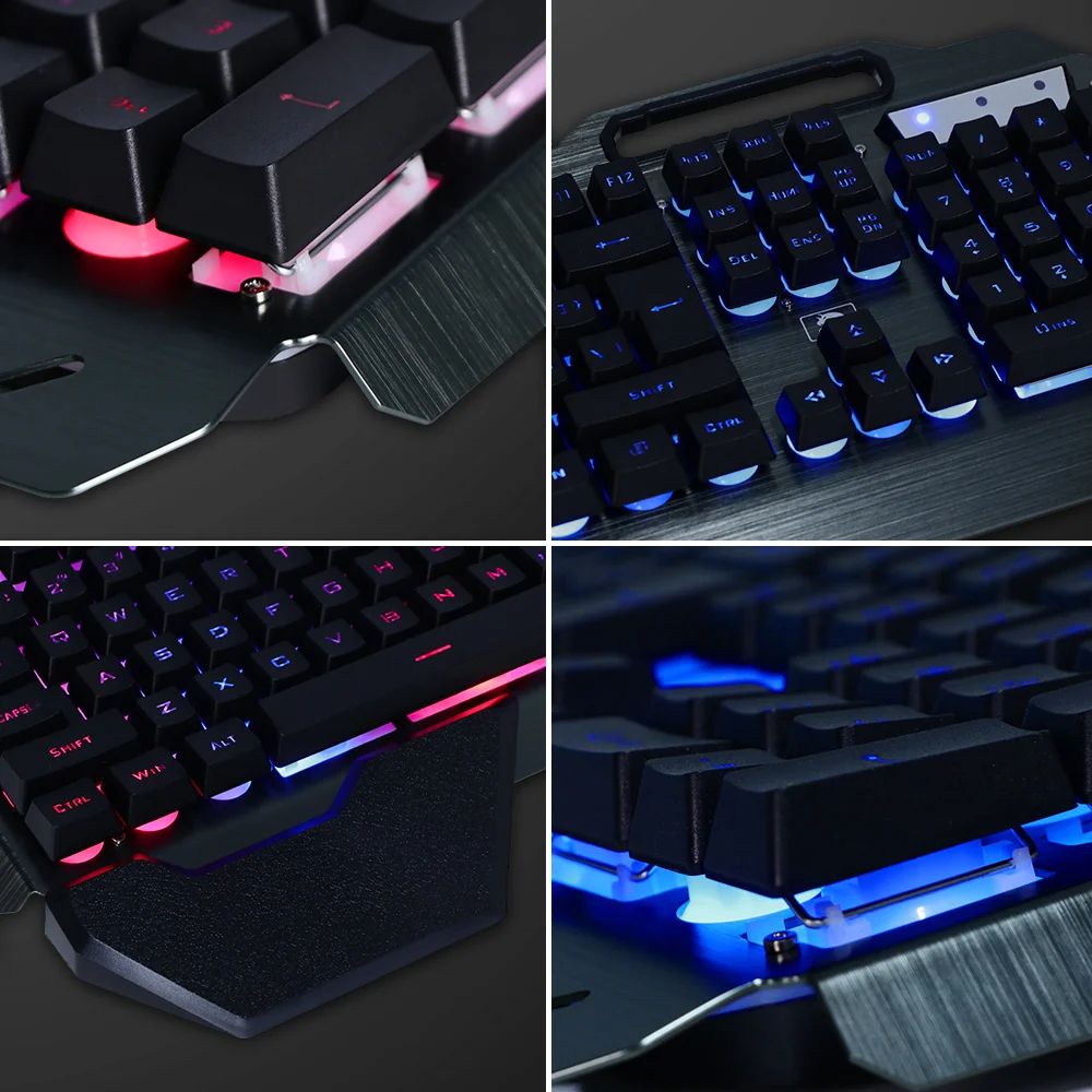 Ratón y teclado RGB para Gaming, conjunto de teclado semimecánico, retroiluminado, múltiples atajos, alfombrilla de ratón óptico de 3200 DPI con soporte