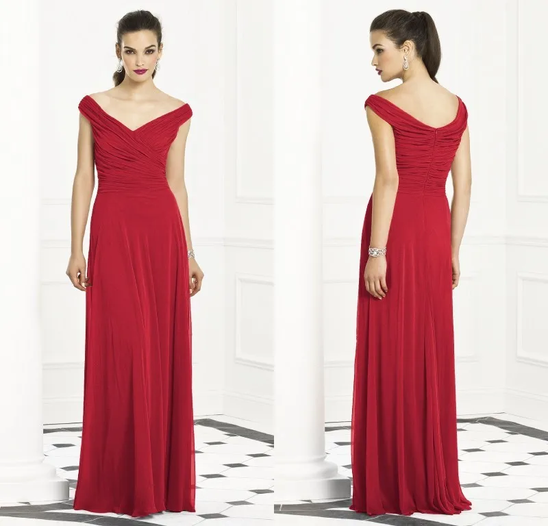 vestido de festa Custom made beach Sexy red chiffon V-neck cap sleeves party gown exquisite custom made long evening dress 2015