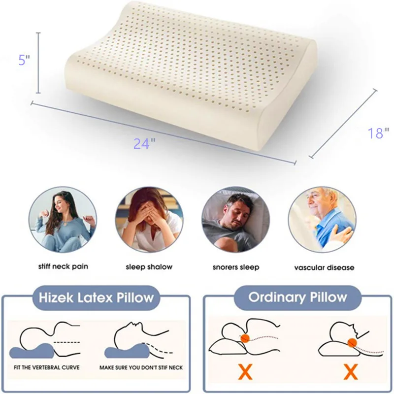 Thailand Pure Natural Latex Pillow Cervical Pillow Protect Memory Foam Pillow For Sleeping Orthopedic Pillow Slow Rebound60x40