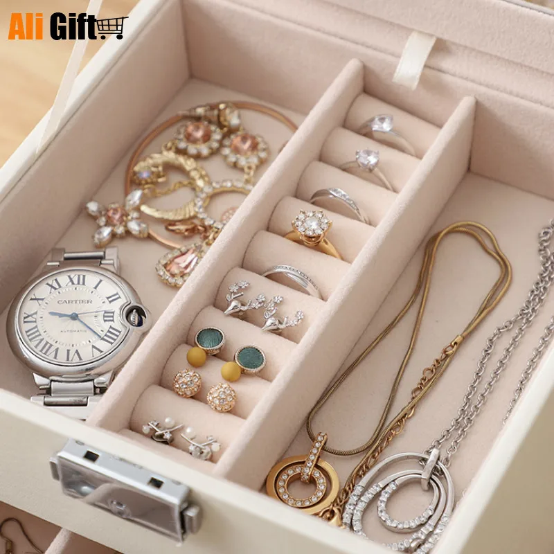 Large-capacity European Jewelry Box Jewelry Earrings Ring Multi-grid Princess Storage Box Wedding Gift with Lock Jewelry Box