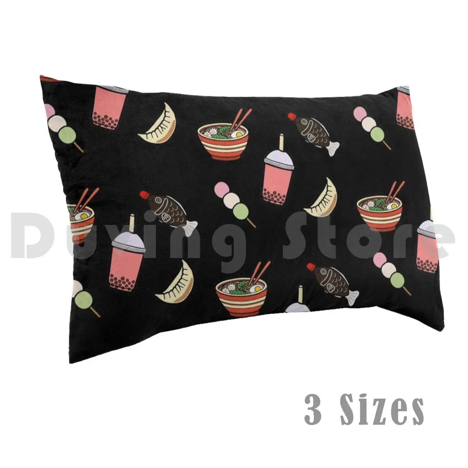 Japanese Food & Drink Pillow Case Printed 35x50 Boba Bubble Tea Ramen Noodles Bowl Sushi Fish Soy Gyoza