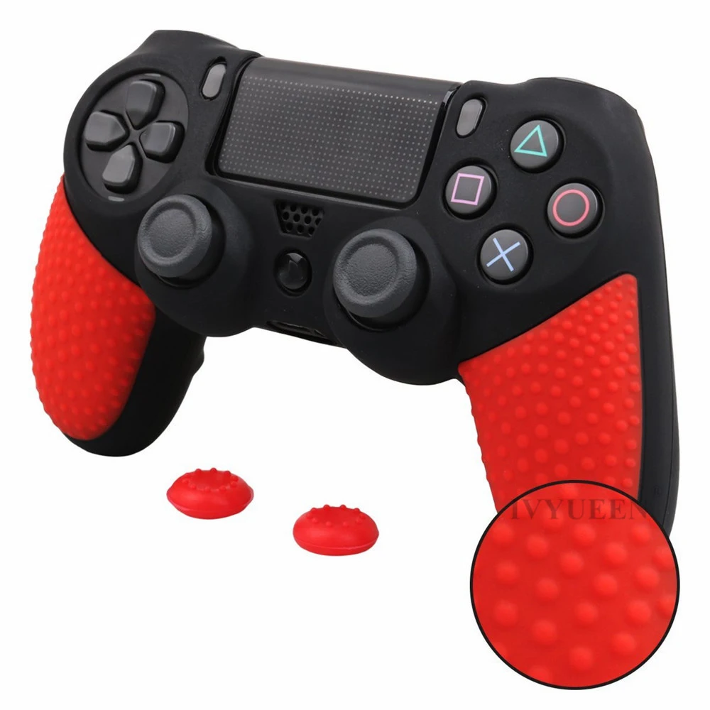 IVYUEEN Anti-SlipซิลิโคนผิวสำหรับDualshock 4 PS4 DS4 PRO Slim Controller ProtectorฝาครอบThumb Stick grips Caps