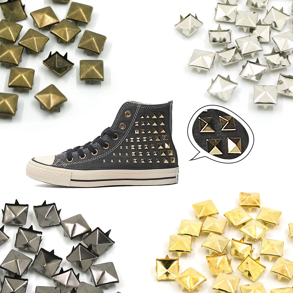 100 Uds. Remaches cuadrados de pirámide, remaches de cuatro garras de Metal para zapatos de cuero Punk, accesorios para pulseras artesanales de cuero