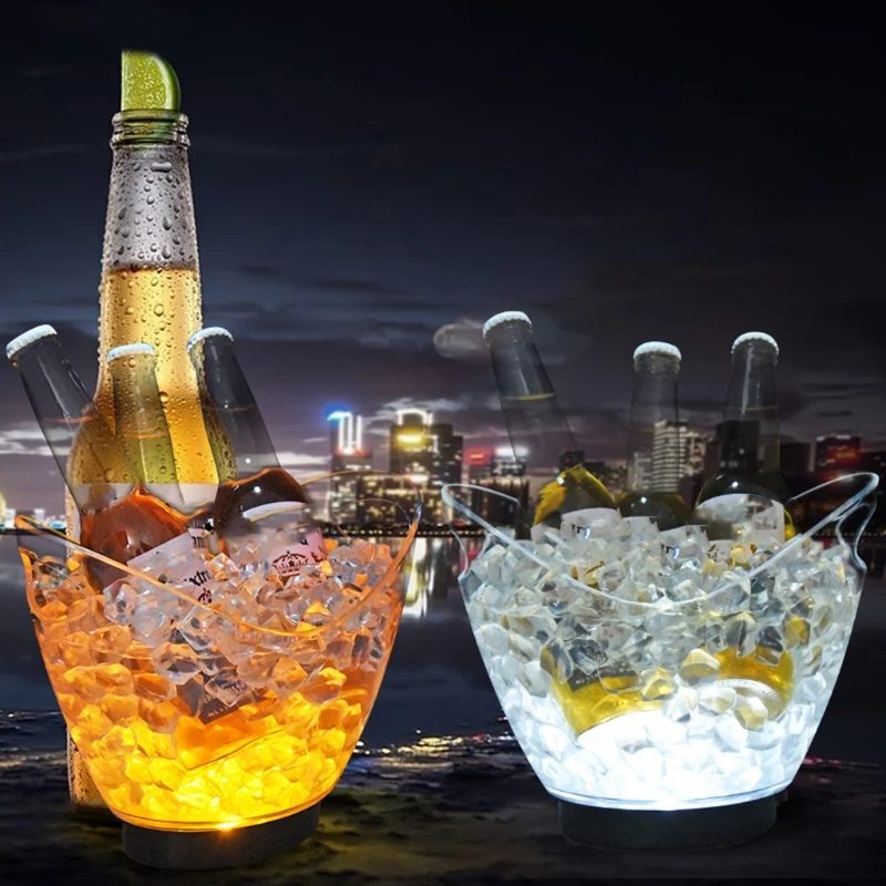 Transparent Colorful LED Light Gradient Ice Bucket Bar Wine Trough Water Entertainment Stand Holder Glass Wine Bottle