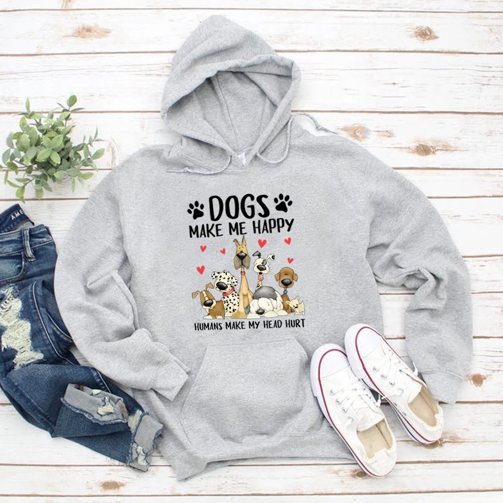 Dogs Make Me Happy Hoodies Humans Make My Head Hurt Funny Sweatshirt Dog Lovers Gift Hoodie