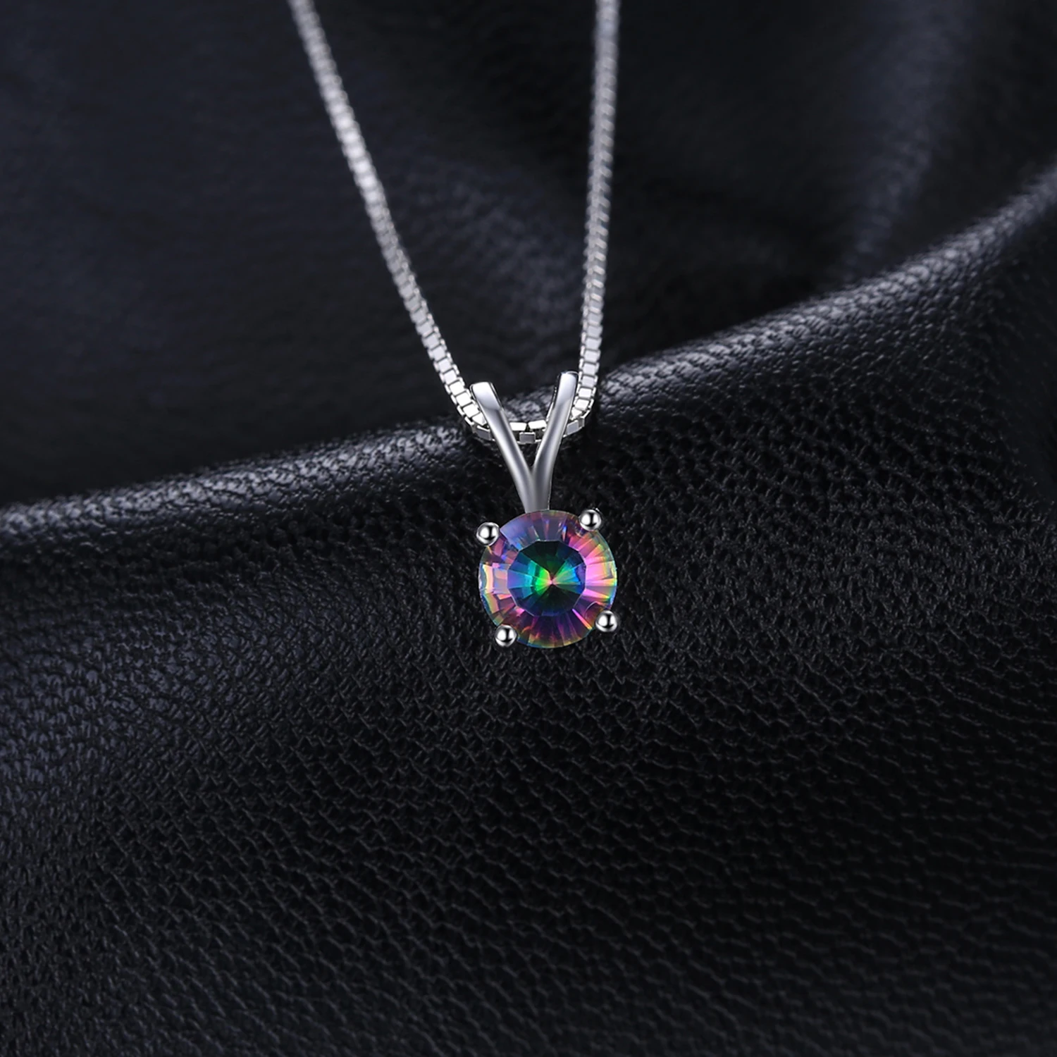 JewelryPalace Natural Rainbow Mystic Quartz 925 Sterling Silver Pendant Necklace for Women Statement Gemstones Choker No Chain