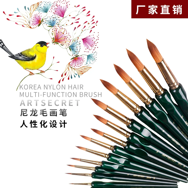 

ArtSecret Artist Painter Brush 2012 Liner/Round Ferrule Have Defects Stationery Art Tool Supplies Nylon Hair Acrylic Handle