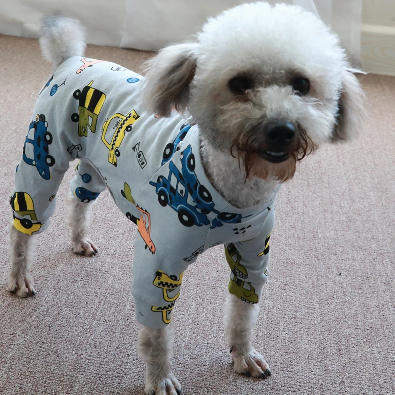 Pet Dog Jumpsuit 100%Cotton Thin Puppy Clothes Printed Overalls For Small Dogs Stretchy Pajamas Chihuahua Poodle Home Wear