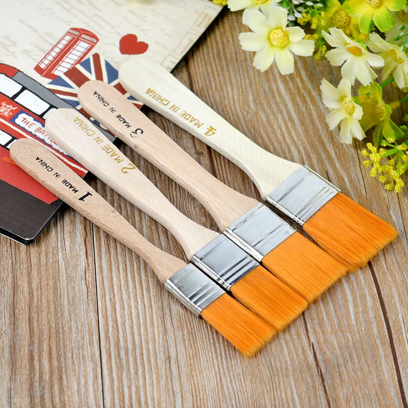 4Pcs/set Wooden Handle Nylon Paint Brush Watercolor Brushes Nylon Hair Acrylic Oil Painting Brush Kit For Artist Drawing