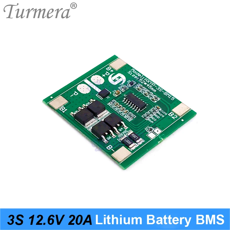 Turmera – carte de protection pour batterie Lithium 3S 12.6V 20A BMS 18650, pour perceuse, tournevis 10.8V 12V, utilisation avec alimentation ininterrompue