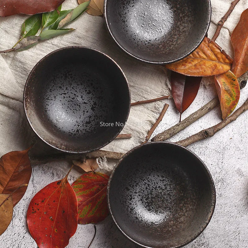 Japanese Rice Bowl Creative Stoneware Tableware Black Retro Bowl Ceramic Rice Bowl Home Hotel Dinner Ceramic Bowl