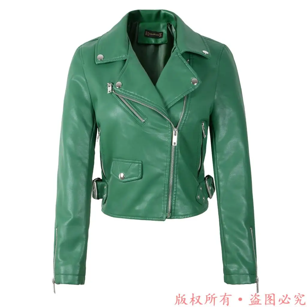 New Arrival Blue Winter Autumn Green Motorcycle leather jackets yellow leather jacket women leather coat slim PU jacket Leather