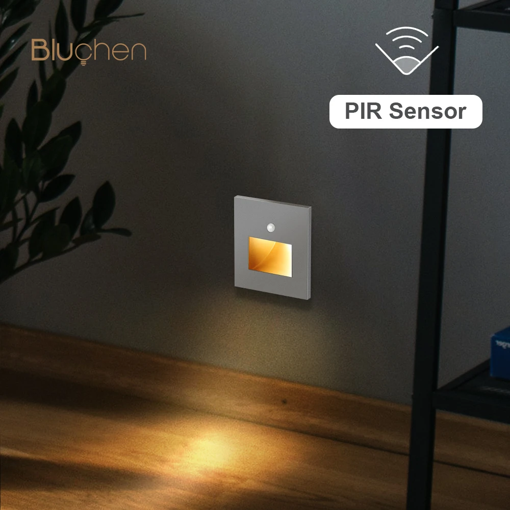 pir led sensor de luz preto branco cinza ouro recesso luz da parede 2w led lampada de parede sensor de lux passo corredor escadas luz 01