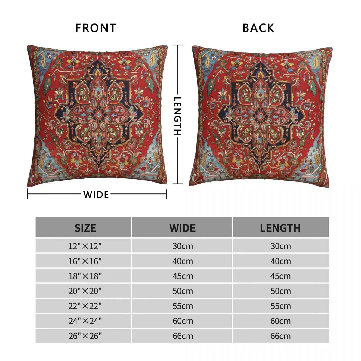 Heriz Persian Carpet Print Square Pillowcase Polyester Linen Velvet Zip Decor Room Cushion Cover 18