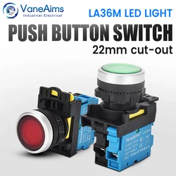 22mm Momentary Push Button Switch Latching 12v 220v LA36M LED Light Button with Fixation Easy to Install Electricity Accessory