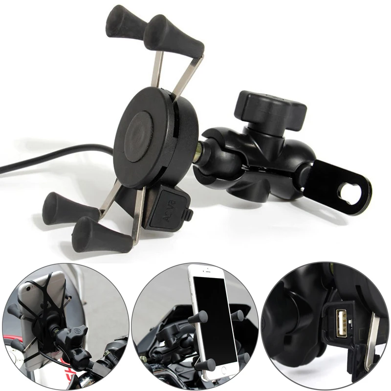 Motorcycle Motorbike Mobile Phone Holder Stand With USB Charger Scooter Rear View Mirror Phone Mount for iPhone12 Xiaomi Samsung