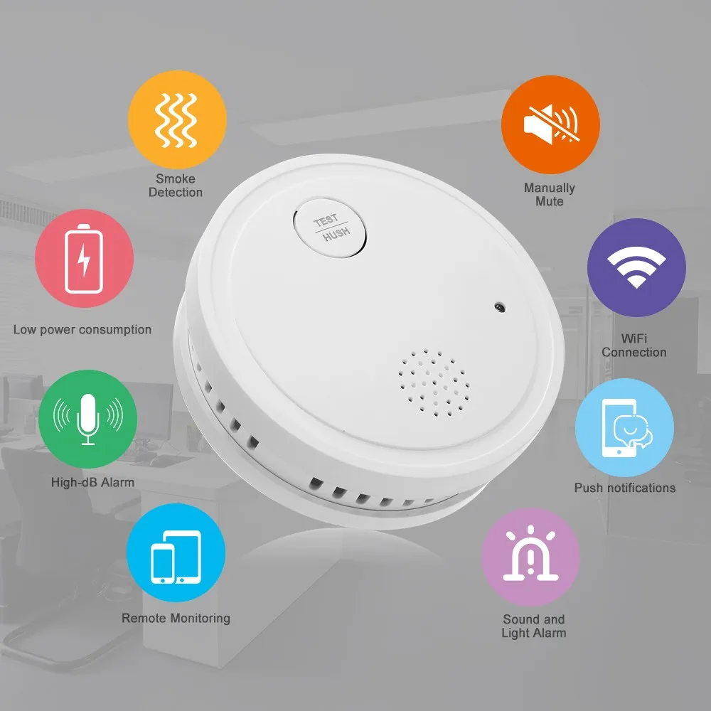 Intelligent WiFi Strobe Smoke Detector Wireless Fire Alarm Sensor Support 433MHZ Work with Tuya APP Control Office Home Smoke