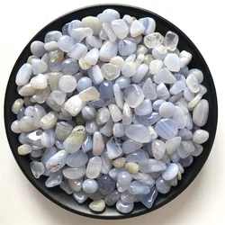 FengShui-Calcedonia azul claro, piedra Original, grava de cristal, decoración del hogar, minerales budistas, maceta de jardín, espécimen, 100g