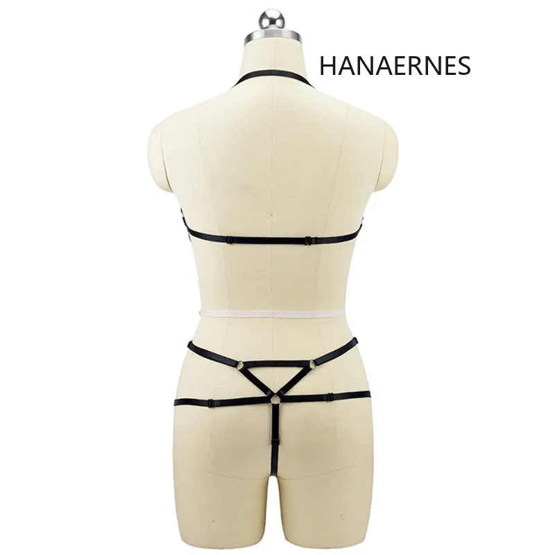 HANAERNES Sexy Lingerie Elastic Black Cupless Bra Bandage Women Lingerie Alluring Bustier Cage Goth Crop Bra Set