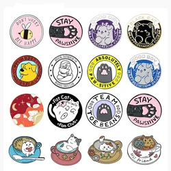 Round Animal Pins Collection Paw Print Brooch Dog Dat Kitty Sloth Fox Cartoon Badges Cute Puppy Enamel Pin Gifts Wholesale